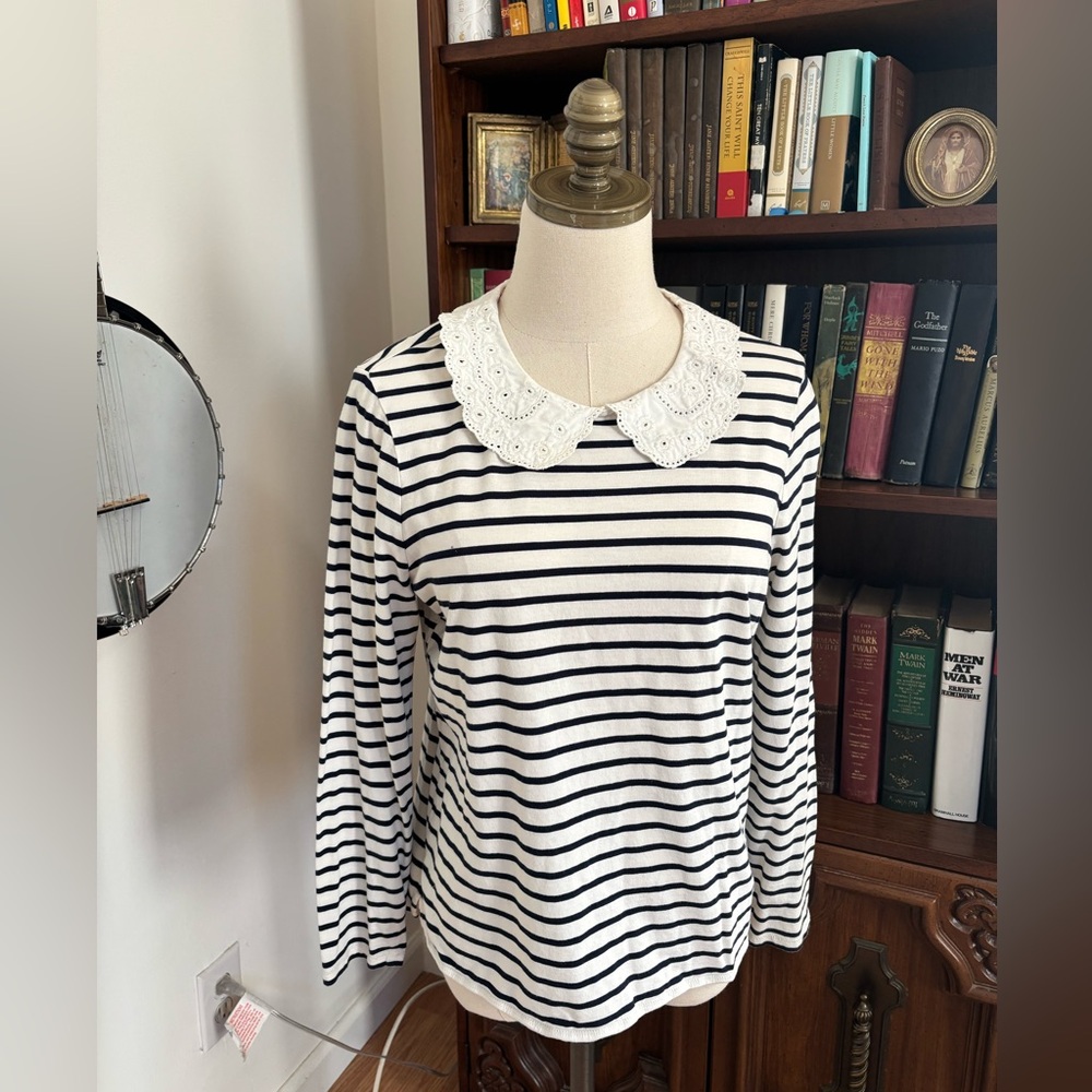 Boden Black and White Striped Boatneck Top - Picture 3 of 9